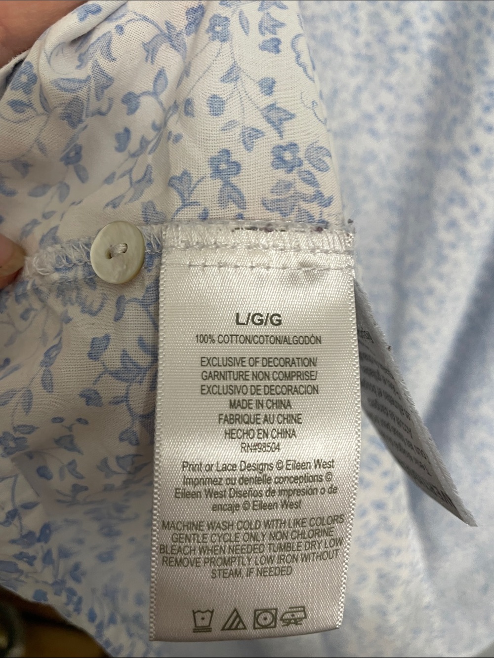 Eileen West Light Blue Floral Cotton Nightgown with Lace Yoke - Picture 8 of 8
